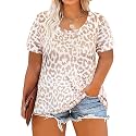CARCOS Plus Size Tops for Women Short Sleeve Shirt Summer Star/Leopard/Tie Dye/Flower Crewneck Pullover Tunic XL-5XL