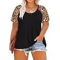 CARCOS Plus Size Tops for Women Short Sleeve Raglan Striped Tee Color Block Crewneck/V Neck Tunic Loose Fit Summer XL-5XL