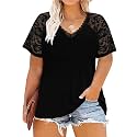 CARCOS Plus Size Tops for Women Short Sleeve Raglan Striped Tee Color Block Crewneck/V Neck Tunic Loose Fit Summer XL-5XL