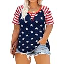 CARCOS Plus Size Tops for Women Short Sleeve Raglan Striped Tee Color Block Crewneck/V Neck Tunic Loose Fit Summer XL-5XL