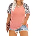 CARCOS Plus Size Tops for Women Short Sleeve Raglan Striped Tee Color Block Crewneck/V Neck Tunic Loose Fit Summer XL-5XL