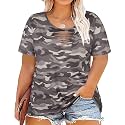 CARCOS Plus Size Tops for Women Short Sleeve Shirts Basic Tee Solid Color Blouse V Neck Tunic Loose Fit Tshirts Summer XL-5XL