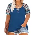 CARCOS Plus Size Tops for Women Short Sleeve Shirt Summer Star/Leopard/Tie Dye/Flower Crewneck Pullover Tunic XL-5XL