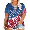 CARCOS Plus Size Tops for Women Short Sleeve Shirts Basic Tee Solid Color Blouse V Neck Tunic Loose Fit Tshirts Summer XL-5XL