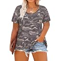 CARCOS Plus Size Tops for Women Short Sleeve Shirt Summer Star/Leopard/Tie Dye/Flower Crewneck Pullover Tunic XL-5XL