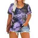CARCOS Plus Size Tops for Women Short Sleeve Shirt Summer Star/Leopard/Tie Dye/Flower Crewneck Pullover Tunic XL-5XL