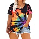 CARCOS Plus Size Tops for Women Short Sleeve Shirt Summer Star/Leopard/Tie Dye/Flower Crewneck Pullover Tunic XL-5XL