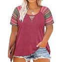 CARCOS Plus Size Tops for Women Short Sleeve Shirt Summer Star/Leopard/Tie Dye/Flower Crewneck Pullover Tunic XL-5XL