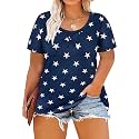 CARCOS Plus Size Tops for Women Short Sleeve Shirt Summer Star/Leopard/Tie Dye/Flower Crewneck Pullover Tunic XL-5XL