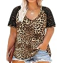 CARCOS Plus Size Tops for Women Short Sleeve Shirt Summer Star/Leopard/Tie Dye/Flower Crewneck Pullover Tunic XL-5XL
