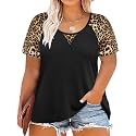 CARCOS Plus Size Tops for Women Short Sleeve Shirt Summer Star/Leopard/Tie Dye/Flower Crewneck Pullover Tunic XL-5XL