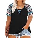 CARCOS Plus Size Tops for Women Short Sleeve Shirt Summer Star/Leopard/Tie Dye/Flower Crewneck Pullover Tunic XL-5XL