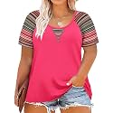 CARCOS Plus Size Tops for Women Short Sleeve Shirt Summer Star/Leopard/Tie Dye/Flower Crewneck Pullover Tunic XL-5XL