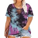 CARCOS Plus Size Tops for Women Short Sleeve Shirts Basic Tee Solid Color Blouse V Neck Tunic Loose Fit Tshirts Summer XL-5XL