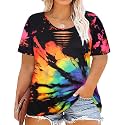 CARCOS Plus Size Tops for Women Short Sleeve Shirts Basic Tee Solid Color Blouse V Neck Tunic Loose Fit Tshirts Summer XL-5XL