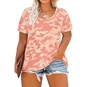 CARCOS Plus Size Tops for Women Short Sleeve Shirt Summer Star/Leopard/Tie Dye/Flower Crewneck Pullover Tunic XL-5XL