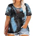 CARCOS Plus Size Tops for Women Short Sleeve Shirts Basic Tee Solid Color Blouse V Neck Tunic Loose Fit Tshirts Summer XL-5XL