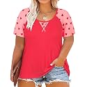 CARCOS Plus Size Tops for Women Short Sleeve Shirt Summer Star/Leopard/Tie Dye/Flower Crewneck Pullover Tunic XL-5XL