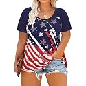 CARCOS Plus Size Tops for Women Short Sleeve Raglan Striped Tee Color Block Crewneck/V Neck Tunic Loose Fit Summer XL-5XL