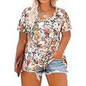 CARCOS Plus Size Tops for Women Short Sleeve Shirt Summer Star/Leopard/Tie Dye/Flower Crewneck Pullover Tunic XL-5XL