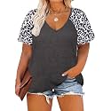 CARCOS Plus Size Tops for Women Short Sleeve Raglan Striped Tee Color Block Crewneck/V Neck Tunic Loose Fit Summer XL-5XL