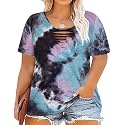CARCOS Plus Size Tops for Women Short Sleeve Shirts Basic Tee Solid Color Blouse V Neck Tunic Loose Fit Tshirts Summer XL-5XL