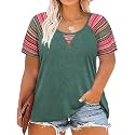 CARCOS Plus Size Tops for Women Short Sleeve Shirt Summer Star/Leopard/Tie Dye/Flower Crewneck Pullover Tunic XL-5XL