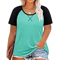 CARCOS Plus Size Tops for Women Short Sleeve Shirt Summer Star/Leopard/Tie Dye/Flower Crewneck Pullover Tunic XL-5XL