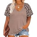 CARCOS Plus Size Tops for Women Short Sleeve Raglan Striped Tee Color Block Crewneck/V Neck Tunic Loose Fit Summer XL-5XL