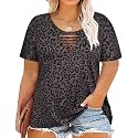CARCOS Plus Size Tops for Women Short Sleeve Shirts Basic Tee Solid Color Blouse V Neck Tunic Loose Fit Tshirts Summer XL-5XL