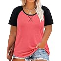 CARCOS Plus Size Tops for Women Short Sleeve Shirt Summer Star/Leopard/Tie Dye/Flower Crewneck Pullover Tunic XL-5XL
