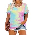CARCOS Plus Size Tops for Women Short Sleeve Shirt Summer Star/Leopard/Tie Dye/Flower Crewneck Pullover Tunic XL-5XL