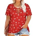 CARCOS Plus Size Tops for Women Short Sleeve Shirts Basic Tee Solid Color Blouse V Neck Tunic Loose Fit Tshirts Summer XL-5XL