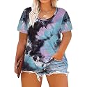 CARCOS Plus Size Tops for Women Short Sleeve Shirt Summer Star/Leopard/Tie Dye/Flower Crewneck Pullover Tunic XL-5XL