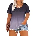 CARCOS Plus Size Tops for Women Short Sleeve Shirt Summer Star/Leopard/Tie Dye/Flower Crewneck Pullover Tunic XL-5XL