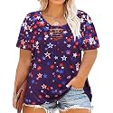 CARCOS Plus Size Tops for Women Short Sleeve Shirts Basic Tee Solid Color Blouse V Neck Tunic Loose Fit Tshirts Summer XL-5XL