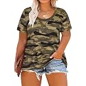 CARCOS Plus Size Tops for Women Short Sleeve Shirt Summer Star/Leopard/Tie Dye/Flower Crewneck Pullover Tunic XL-5XL