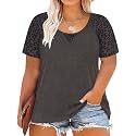 CARCOS Plus Size Tops for Women Short Sleeve Shirt Summer Star/Leopard/Tie Dye/Flower Crewneck Pullover Tunic XL-5XL