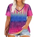 CARCOS Plus Size Tops for Women Short Sleeve Shirts Basic Tee Solid Color Blouse V Neck Tunic Loose Fit Tshirts Summer XL-5XL