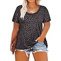 CARCOS Plus Size Tops for Women Short Sleeve Shirt Summer Star/Leopard/Tie Dye/Flower Crewneck Pullover Tunic XL-5XL