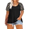 CARCOS Plus Size Tops for Women Short Sleeve Raglan Striped Tee Color Block Crewneck/V Neck Tunic Loose Fit Summer XL-5XL