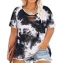 CARCOS Plus Size Tops for Women Short Sleeve Shirts Basic Tee Solid Color Blouse V Neck Tunic Loose Fit Tshirts Summer XL-5XL