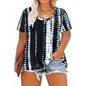 CARCOS Plus Size Tops for Women Short Sleeve Shirt Summer Star/Leopard/Tie Dye/Flower Crewneck Pullover Tunic XL-5XL
