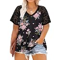 CARCOS Plus Size Tops for Women Short Sleeve Raglan Striped Tee Color Block Crewneck/V Neck Tunic Loose Fit Summer XL-5XL