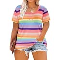 CARCOS Plus Size Tops for Women Short Sleeve Shirt Summer Star/Leopard/Tie Dye/Flower Crewneck Pullover Tunic XL-5XL