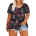 CARCOS Plus Size Tops for Women Short Sleeve Shirt Summer Star/Leopard/Tie Dye/Flower Crewneck Pullover Tunic XL-5XL