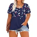 CARCOS Plus Size Tops for Women Short Sleeve Shirt Summer Star/Leopard/Tie Dye/Flower Crewneck Pullover Tunic XL-5XL