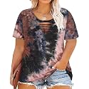CARCOS Plus Size Tops for Women Short Sleeve Shirts Basic Tee Solid Color Blouse V Neck Tunic Loose Fit Tshirts Summer XL-5XL