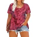 CARCOS Plus Size Tops for Women Short Sleeve Shirt Summer Star/Leopard/Tie Dye/Flower Crewneck Pullover Tunic XL-5XL