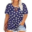 CARCOS Plus Size Tops for Women Short Sleeve Shirts Basic Tee Solid Color Blouse V Neck Tunic Loose Fit Tshirts Summer XL-5XL